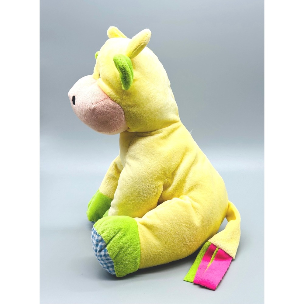 Beverly Hills Teddy Bear Co Cow Plush Rattle Yellow Blue Gingham Stuffed Animal - Picture 5 of 8